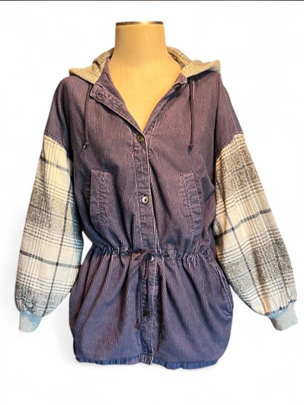 💙Braetan Blue Corduroy Utility Jacket with Plaid Sleeves • Vintage
